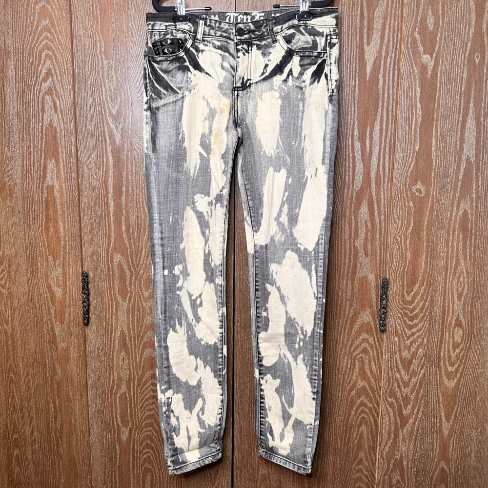 Ten25 Premium Denim Grey Acid Wash Studded Skinny Jeans Size 13/14 Punk Grunge